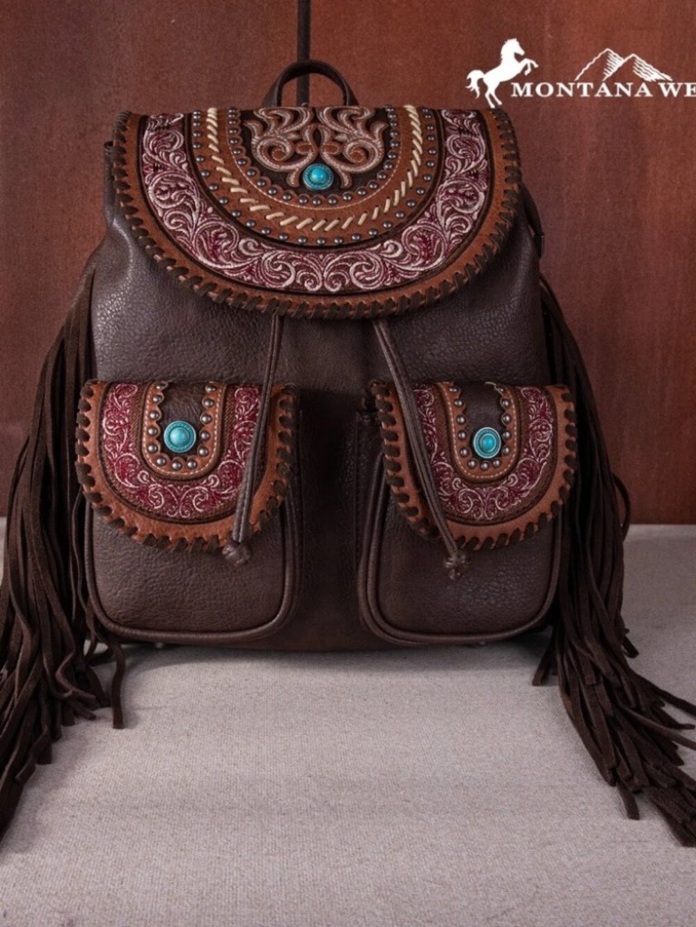 Montana West Floral Embroidered Collection Backpack Coffee